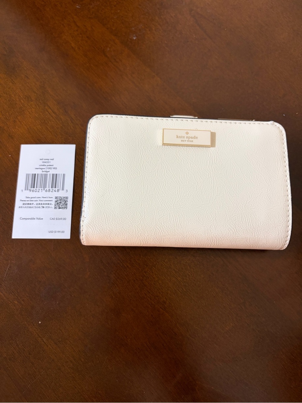 kate spade Meringue Bridget Crinkle Patent Medium Compact Bifold Wallet